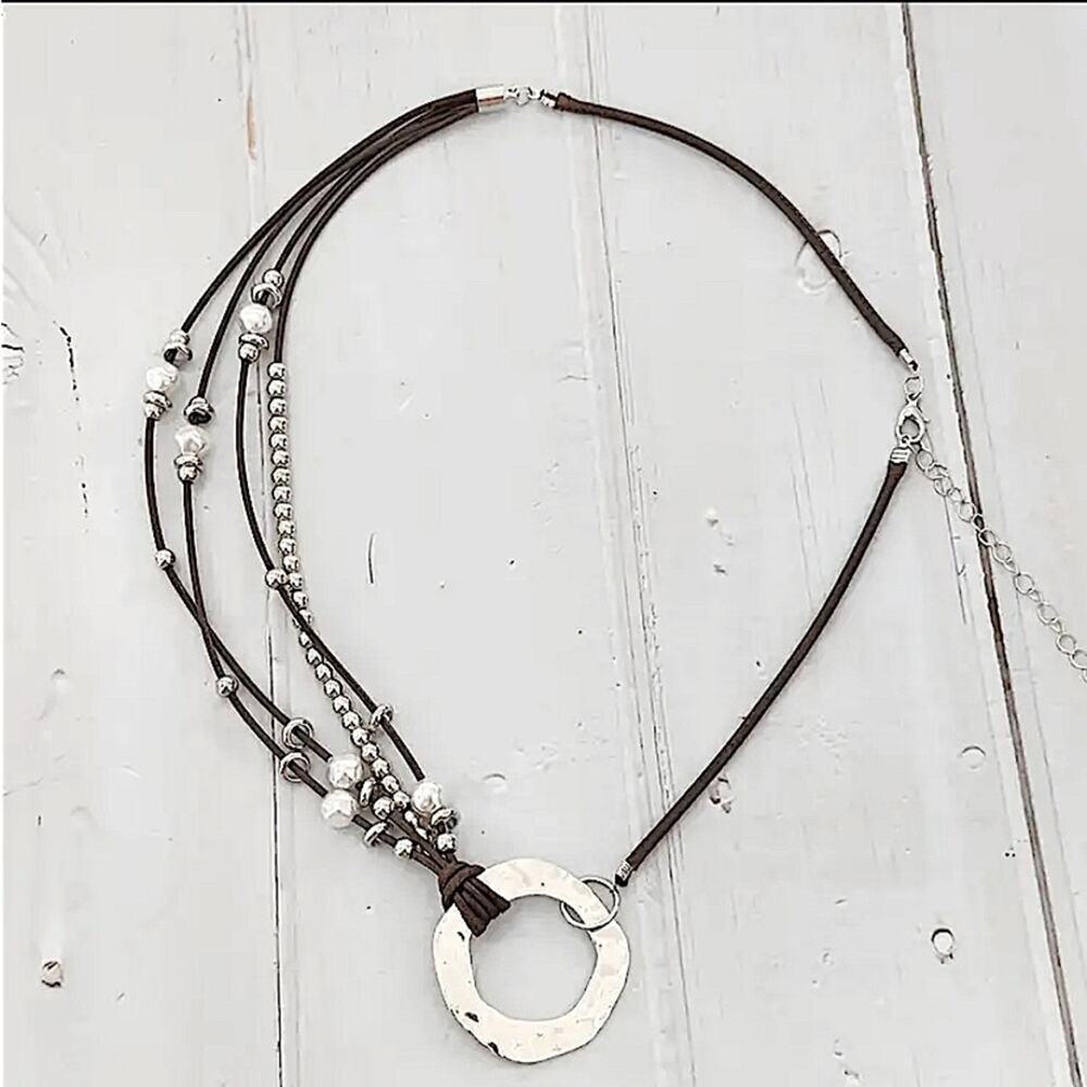 Multi-Strand Pearl Accent Necklace in Brown and Silver - - Picture 4 of 4